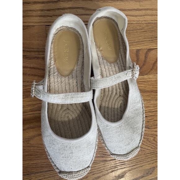 J Crew Espadrille Mary Jane Flats Size 9 1/2 Canvas Preppy Casual Chunky - Picture 3 of 9